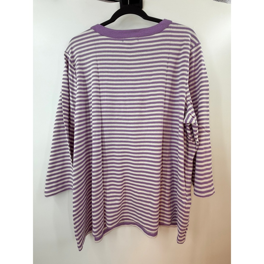 Chaps Boho Tunic Womens 3X Purple White Striped 3/4 Sleeve Y2K Preppy - Picture 10 of 13